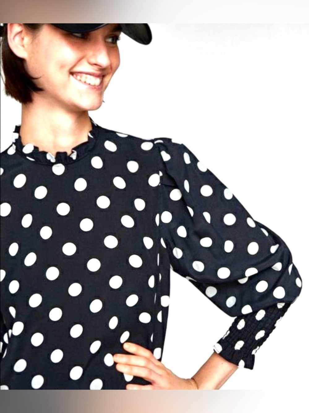 Zara Woman Black White Polka Dots Puff Sleeves Blouse Size XS